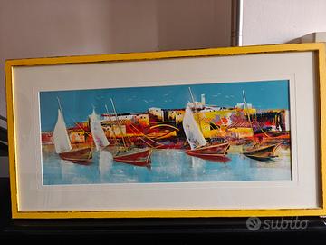 Quadro cornice gialla con mare Isola d'Elba