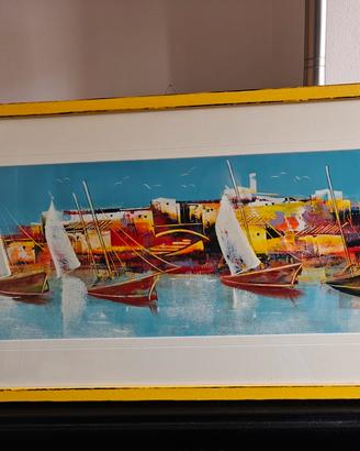 Quadro cornice gialla con mare Isola d'Elba