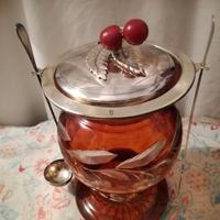 Antico vaso porta-ciliegie in cristallo e argento