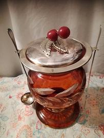 Antico vaso porta-ciliegie in cristallo e argento