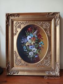 Dipinto vintage floreale firmato cornice barocca