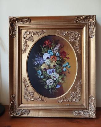 Dipinto vintage floreale firmato cornice barocca