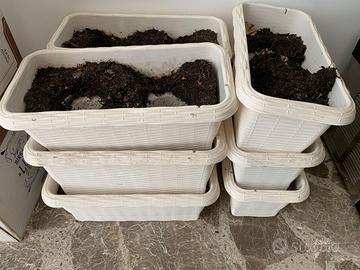 Lotto 9 Fioriere Bianche Rattan 40x18cm