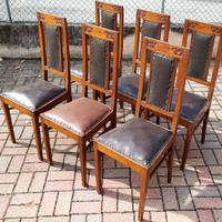 6 Sedie vintage in legno e pelle