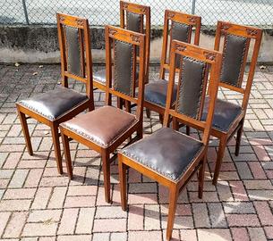 6 Sedie vintage in legno e pelle