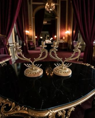 Antica Coppia Candelabri base in marmo e delfini