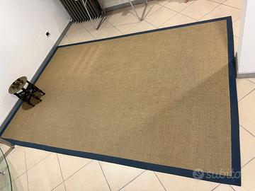 Tappeto stuoia sisal beige bordo blu 300x200