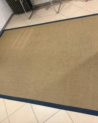 Tappeto stuoia sisal beige bordo blu 300x200