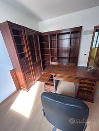 Libreria completa di scrivania in legno di ciliegi