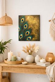 Quadro dipinto a mano 24×30 – Piume di pavone