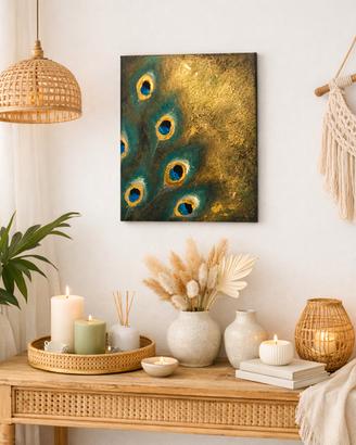 Quadro dipinto a mano 24×30 – Piume di pavone