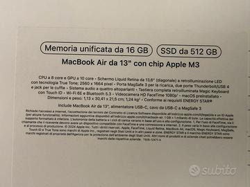 MacBook Air 13" M3 16GB/512GB