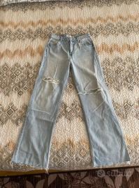 Jeans wide leg destroyed effetto vintage