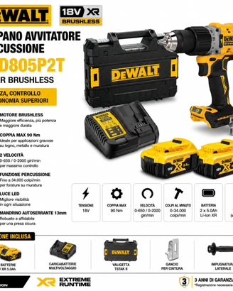 DeWALT DCD805P2T Trapano Avvit. Brushless XR 18V