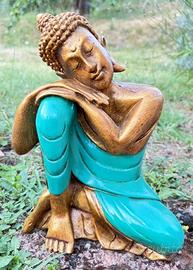 Statua Buddha a Riposo Resina Abito Verde
