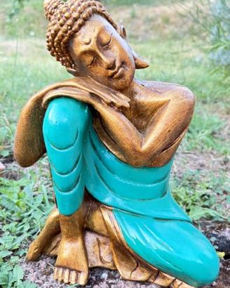 Statua Buddha a Riposo Resina Abito Verde