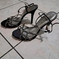 Sandali donna raso nero/brillantini n.36