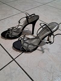 Sandali donna raso nero/brillantini n.36