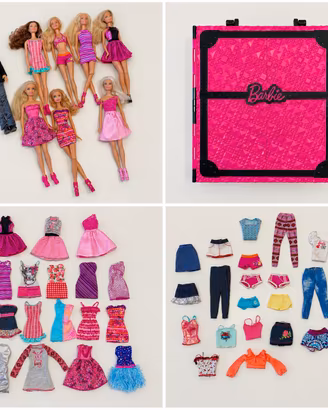 Mega Lotto Barbie + Armadio + Abiti + 8 Barbie/Ken