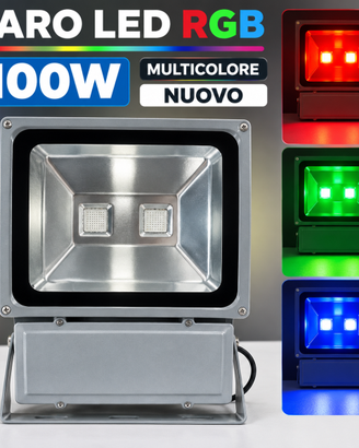 Faro Led 100W RGB Multicolore Rosso Blu Bianco