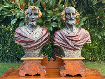 Antica coppia Busti policromi XVII secolo