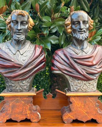 Antica coppia Busti policromi XVII secolo
