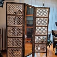 Paravento divisorio legno decapato e specchio cent