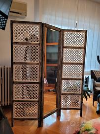 Paravento divisorio legno decapato e specchio cent