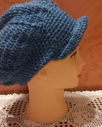  Basco con visiera lana fatta a mano uncinetto don