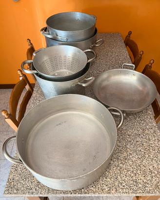 Set Pentole in Alluminio e vassoio gigante inox