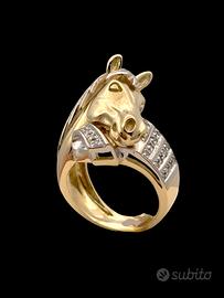 anello oro bianco giallo 18 kt cavallo horse