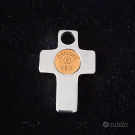 Ciondolo Croce in acciaio e oro giallo 18k