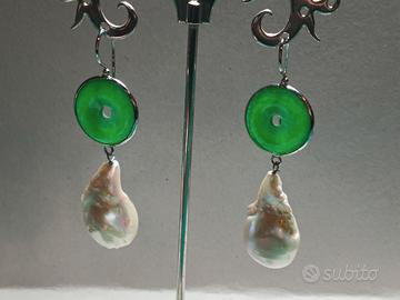 orecchini argento agata verde e perla baro