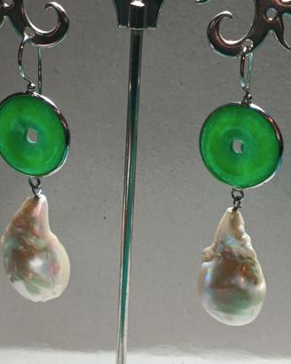 orecchini argento agata verde e perla baro
