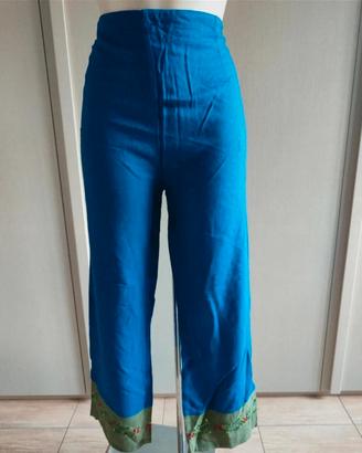 Pantaloni donna 100% cotone con ricami etnici 