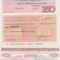 3 Mini Assegni da 100 Lire del 1976 fds