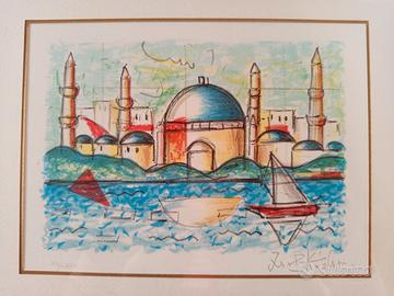 Litografia di Ibrahim Kodra "Istanbul" 1975