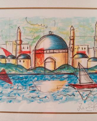 Litografia di Ibrahim Kodra "Istanbul" 1975