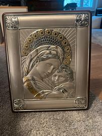 Quadro sacro Madonna con bambino argento e oro (Em