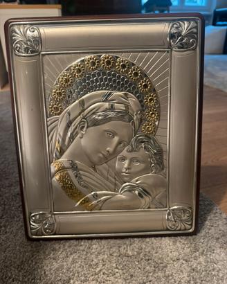 Quadro sacro Madonna con bambino argento e oro (Em