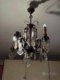 Lampadario Vintage in Bronzo e Cristalli