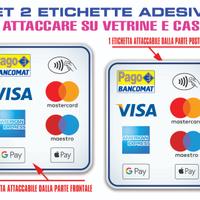 Set 2 adesivi pagamento carte bancomat visa master