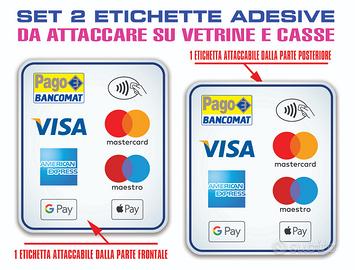 Set 2 adesivi pagamento carte bancomat visa master