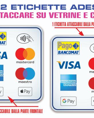 Set 2 adesivi pagamento carte bancomat visa master