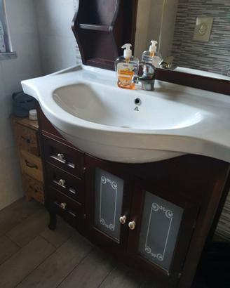 Mobile Bagno in Arte Povera con Specchio e Lavabo
