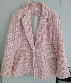 Blazer Tweed Rosa e Bianco Stile Chanel con Lurex 