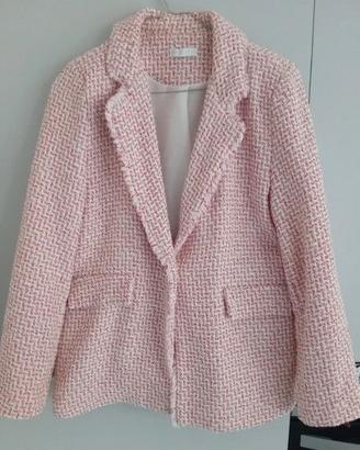 Blazer Tweed Rosa e Bianco Stile Chanel con Lurex 