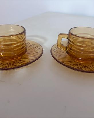 Set tazzine caffe in vetro giallo/ambra