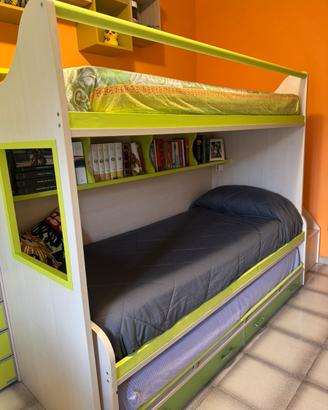 Letto a castello Moretti 3 posti con cassettoni