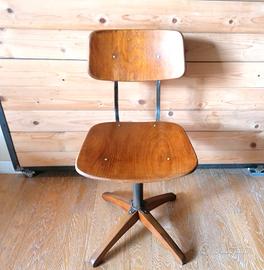 Sgabello girevole regolabile anni '50 in faggio